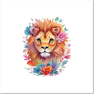 Lion Face Flower Art Posters and Art